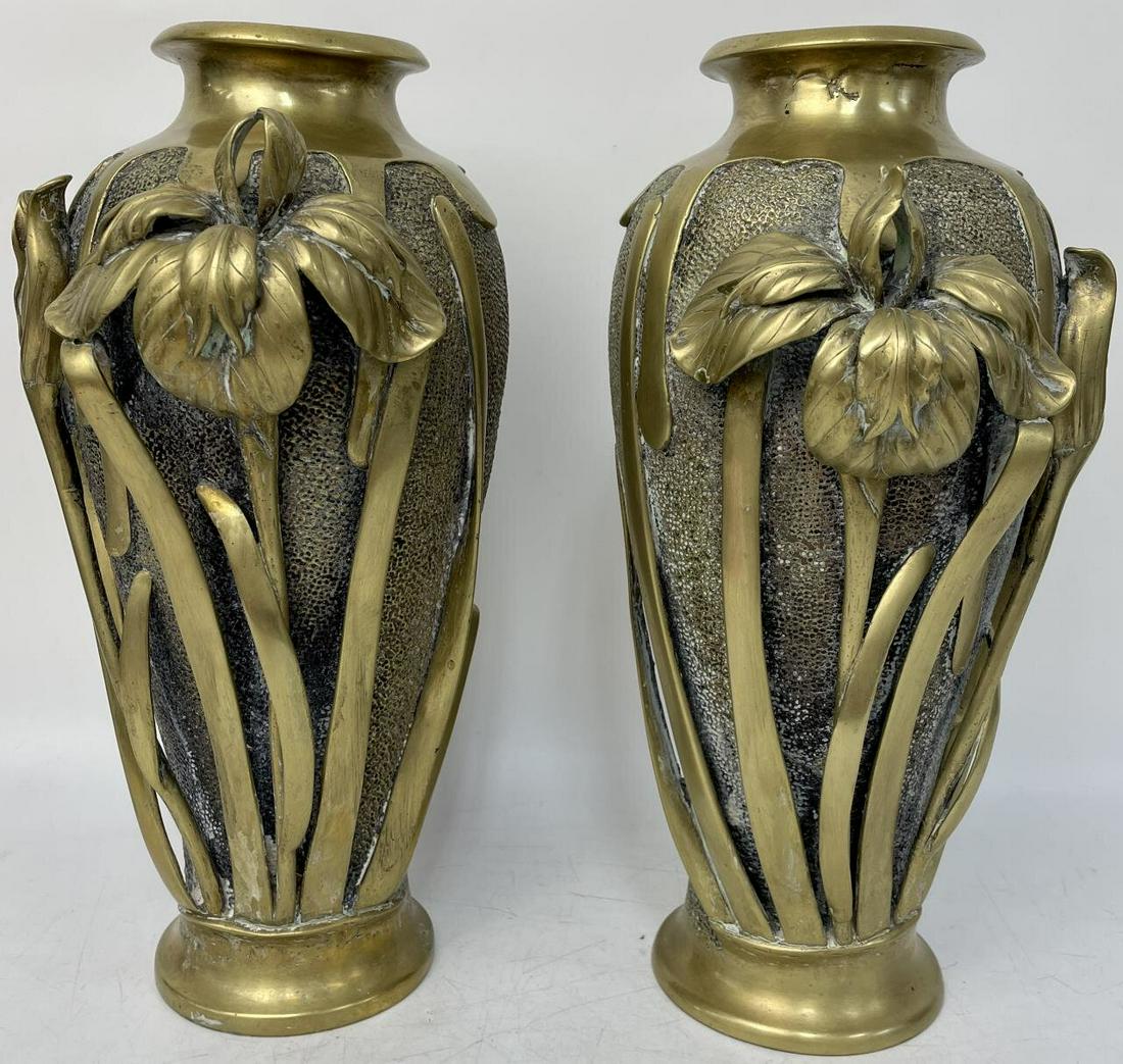 Antique Pair Japanese Bronze Art Nouveau Vases (1 of 3)