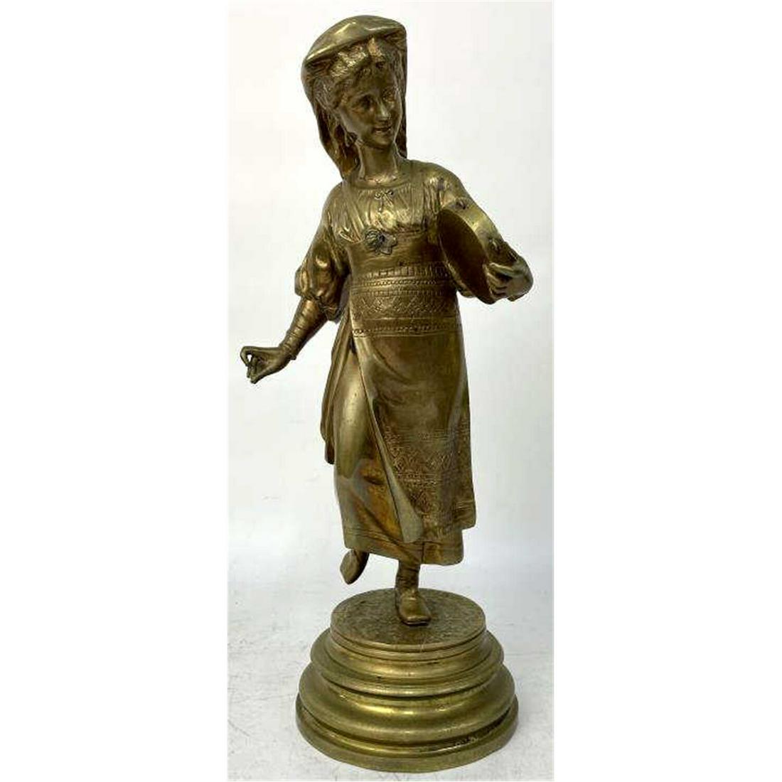 Antique Bronze Figure of Girl. Lalouette, French (1 of 3)