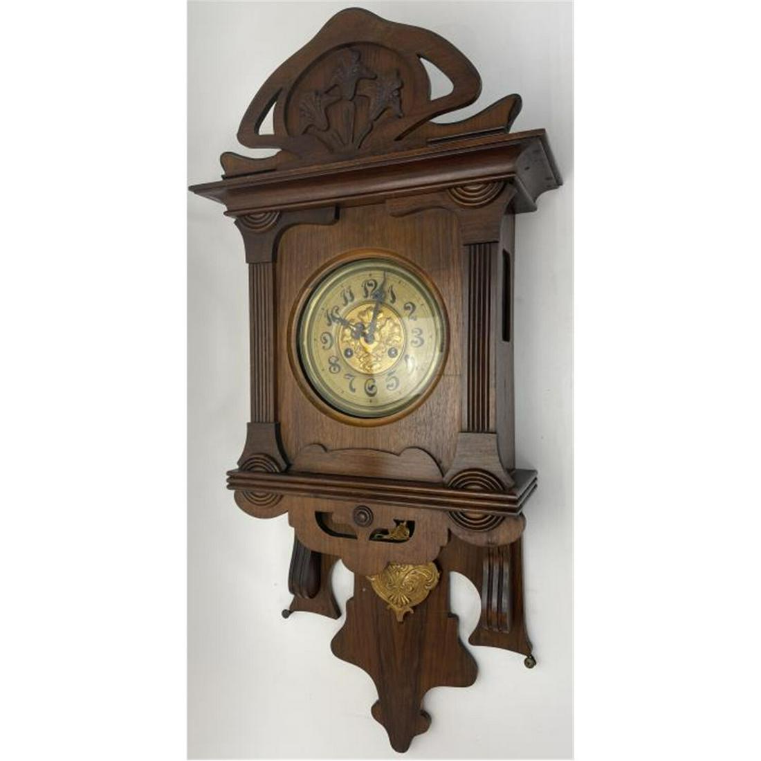 Antique Art Nouveau Style Wood Wall Clock (1 of 3)
