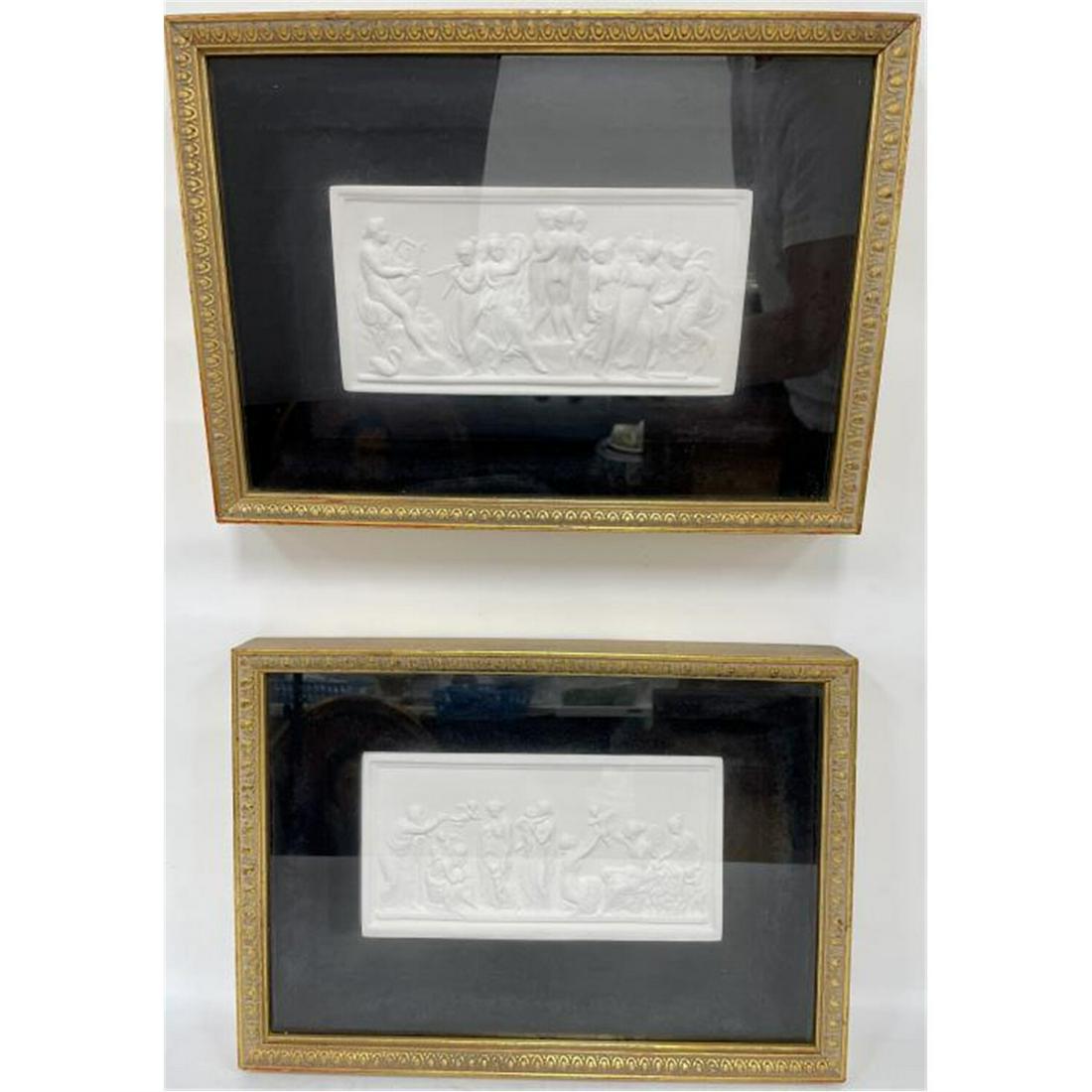 Vintage Pair of Plaster Bas-Relief Plaques, Framed (1 of 3)