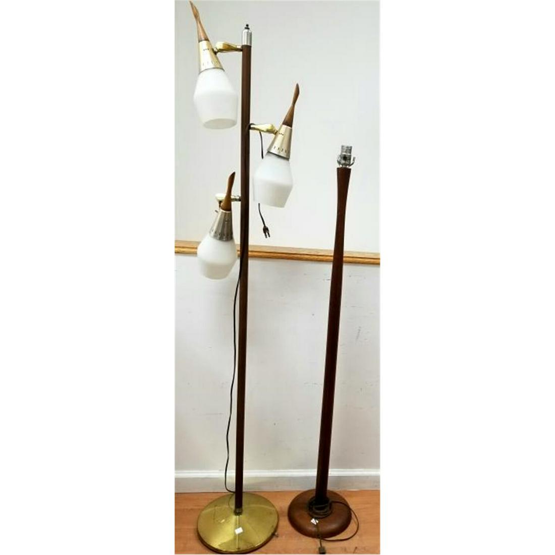 MCM Solid Wood, Brass& Glass Adjustable Floor Lamp (1 of 4)