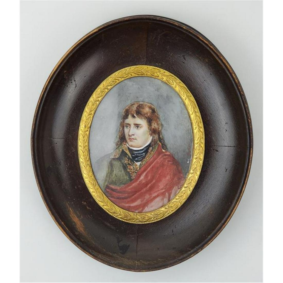 Antique Miniature Painting of Young Napoleon: Antique Miniature Painting of Young Napoleon. In Original Frames, Under Glass. Condition: Generally Good Condition. Dimensions: Sight: 4" x 3", Frame: 7" x 6".Provenance: From a Home in New York City.