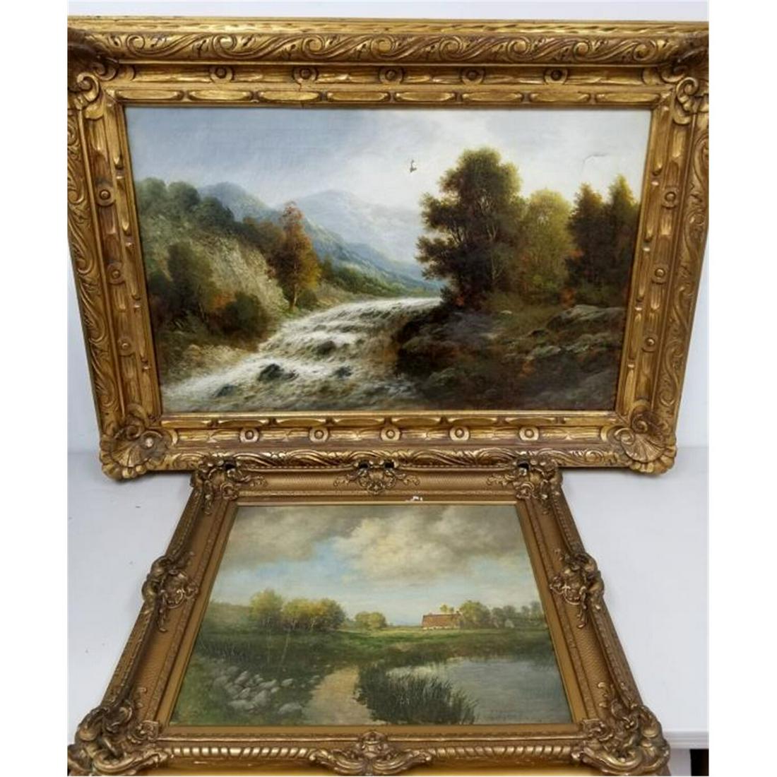 2 Antique Landscapes Paintings Oil on Canvas (1 of 9)