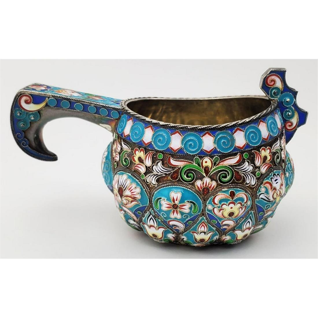 Russian Enameled Silver Kovsh Drinking Vessel (1 of 5)