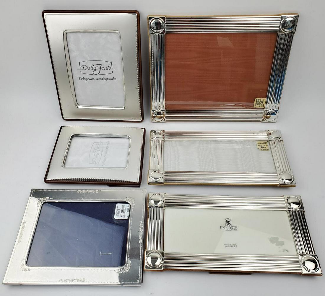 Lot of 6 Sterling Silver Picture Frames: Lot of 6 Sterling Silver Picture Frames, Various Makers and Sizes. Condition: Some Scratches. Dimensions: Largest Fits 7" x 9.25" Photo. Provenance: From a Long Island NY Home. Please note the absence