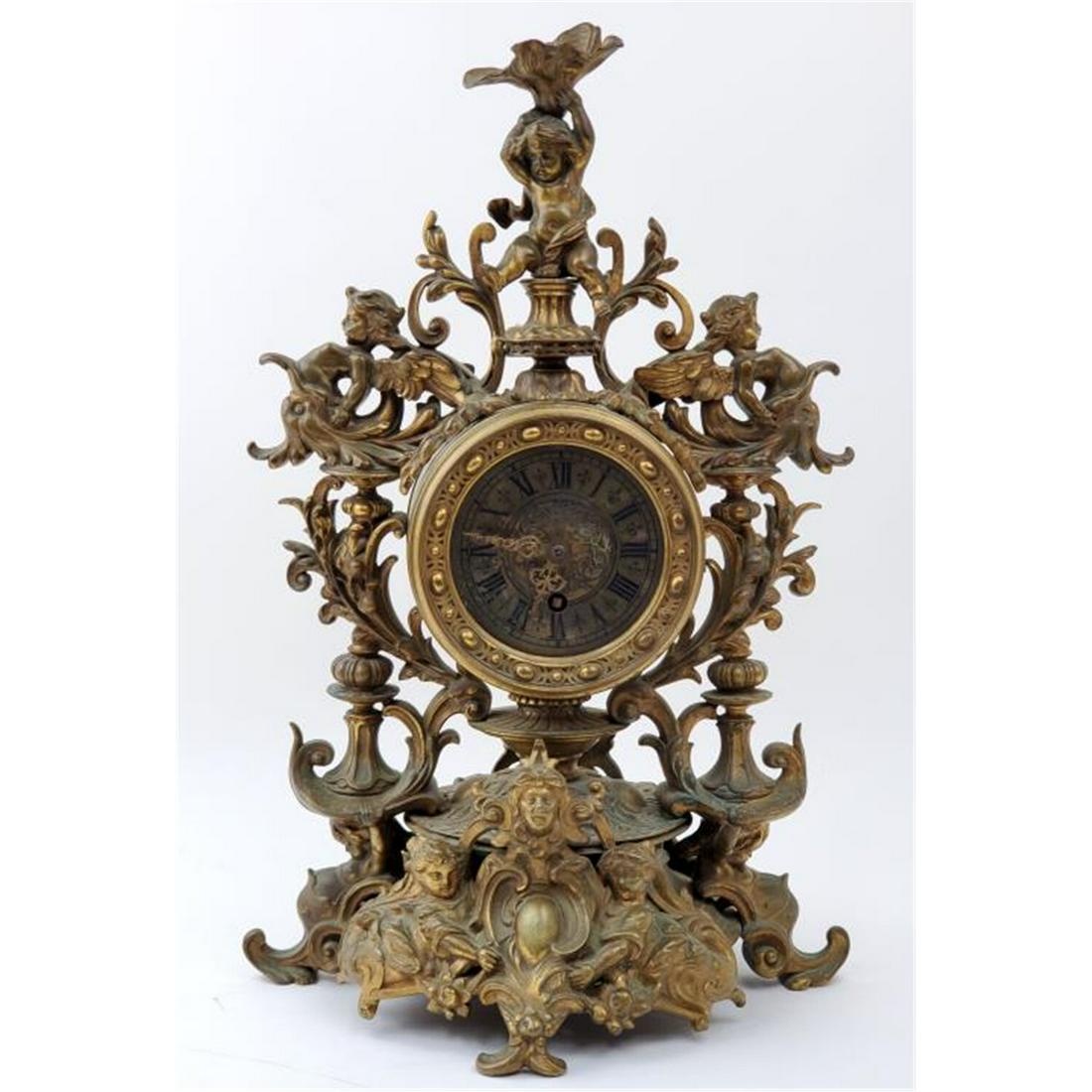 Antique Bronze Table Clock with Figural Cherubs (1 of 7)