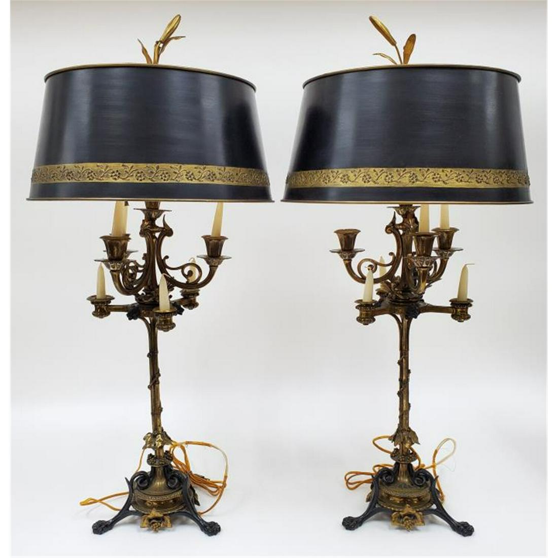 Pair of Antique 6 Light Bronze Candelabra Lamps (1 of 4)