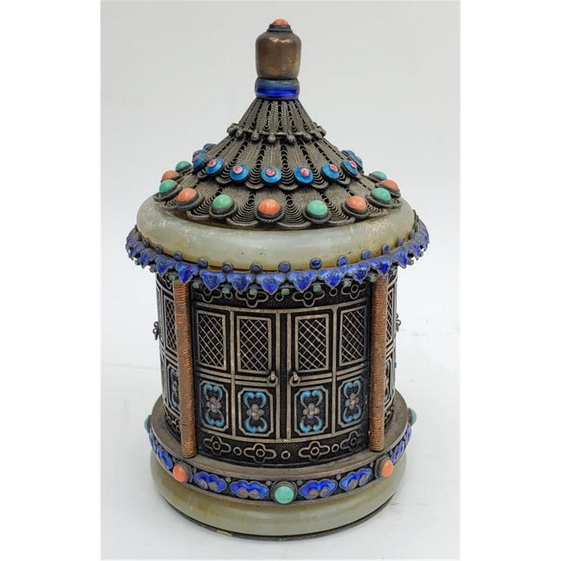 Chinese Gilt Enameled Silver and Jadeite Box (1 of 4)