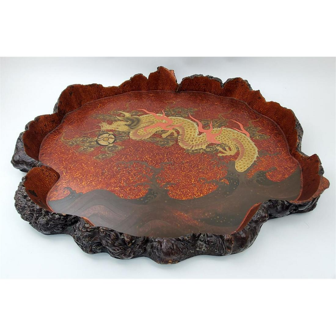 Exceptional Japanese Wood & Lacquer Tray w/ Dragon (1 of 3)