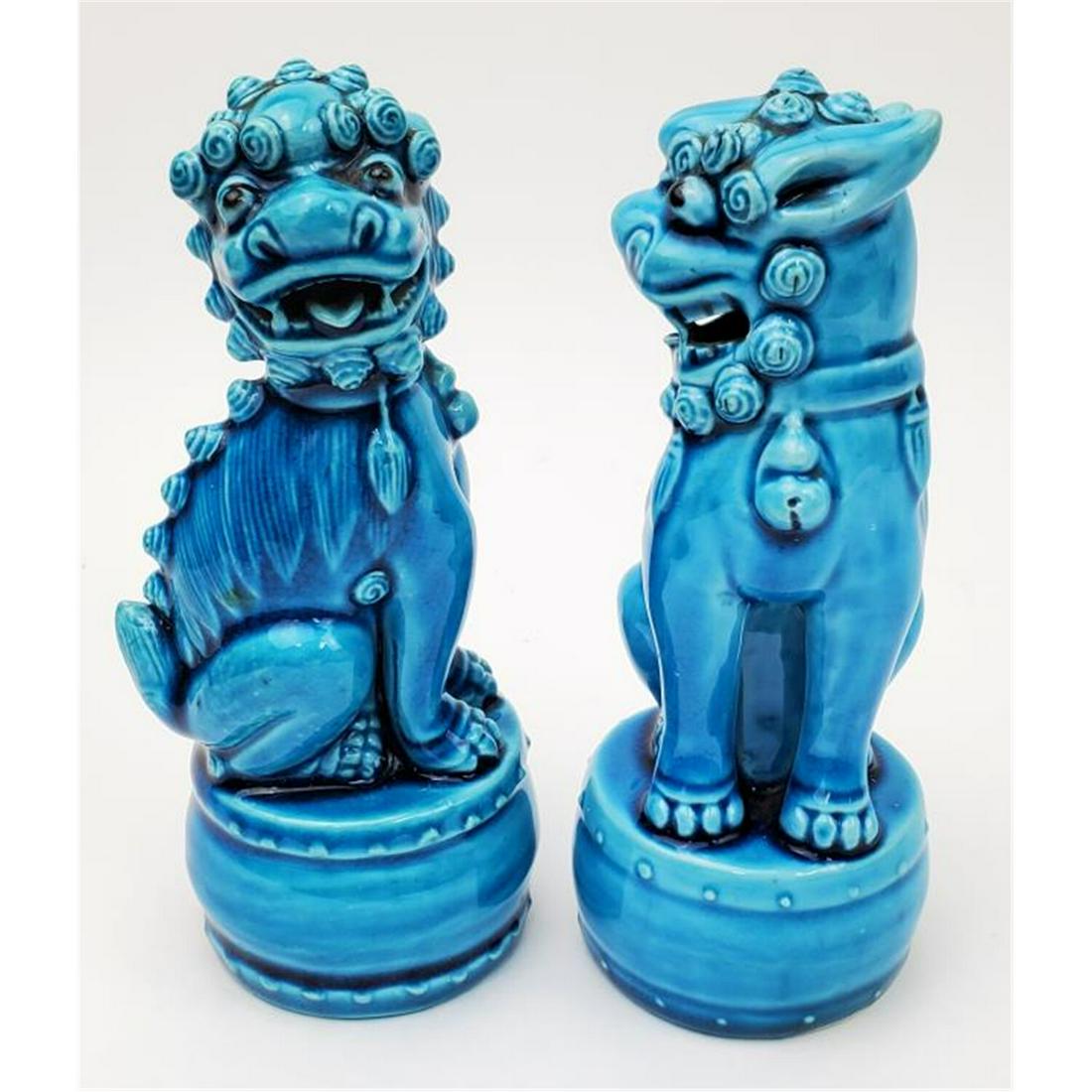 Pair of Chinese Turquoise Glazed Foo Lions (1 of 3)