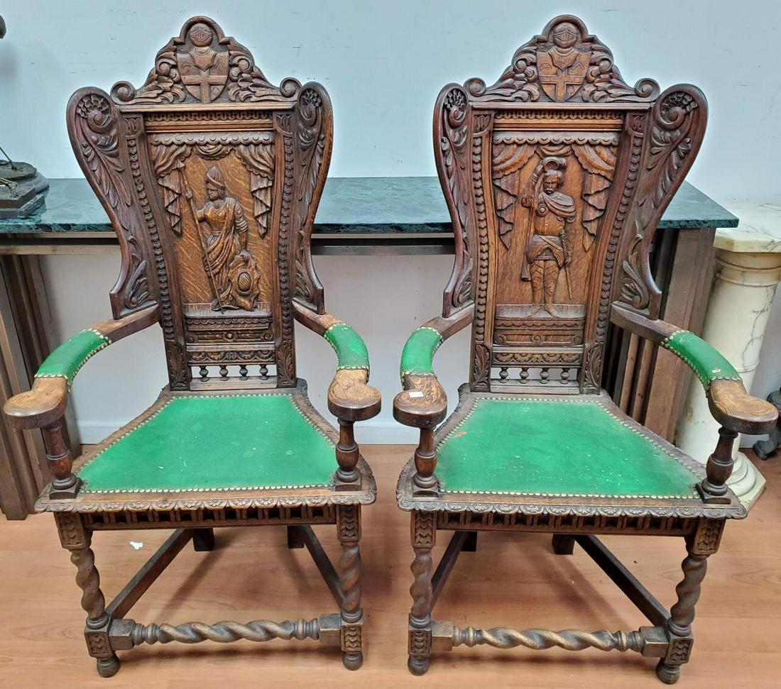 Pair of Antique Carved Wood Gothic Style Chairs (1 of 4)