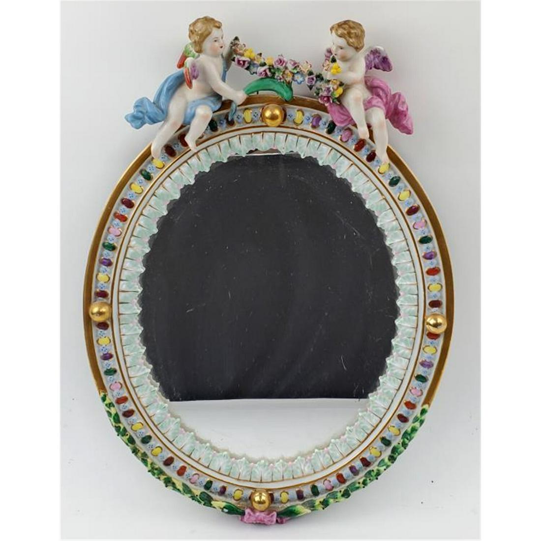 Meissen Style German Porcelain Mirror with Cherubs (1 of 4)