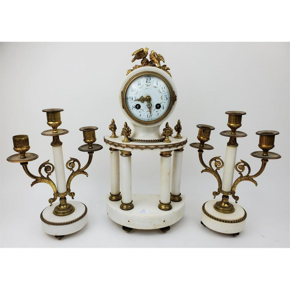 Antique Bronze & White Marble French Clock Set (1 of 4)