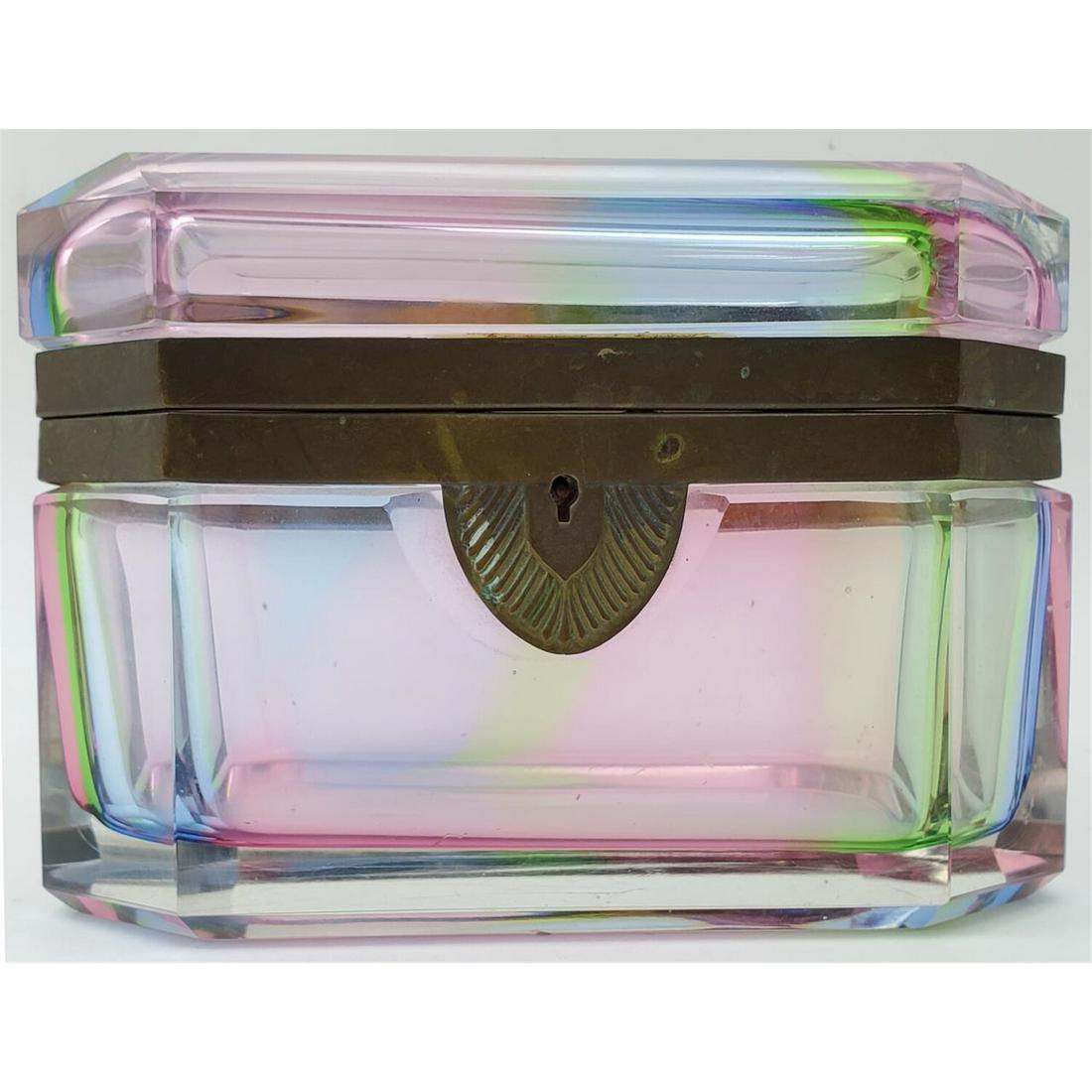 Antique Rainbow Glass Jewelry Casket- Bronze Mount (1 of 3)
