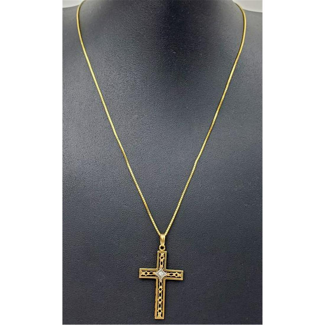 14K Yellow Gold Filigree Cross w/ Diamonds. (1 of 4)