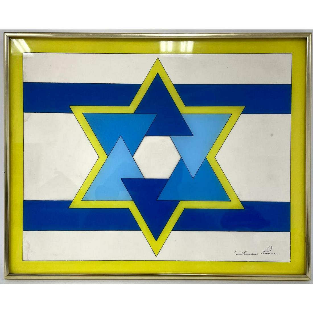 Vintage Acrylic Collage Signed Charles Rosner: Vintage Acrylic Collage Signed Charles Rosner. Dated August 1973. Acrylic Plastic with Acrylic Paint. "Star of David". In Original Frame. Condition: Excellent Condition. Dimensions: Sight: 19.5" x15.5