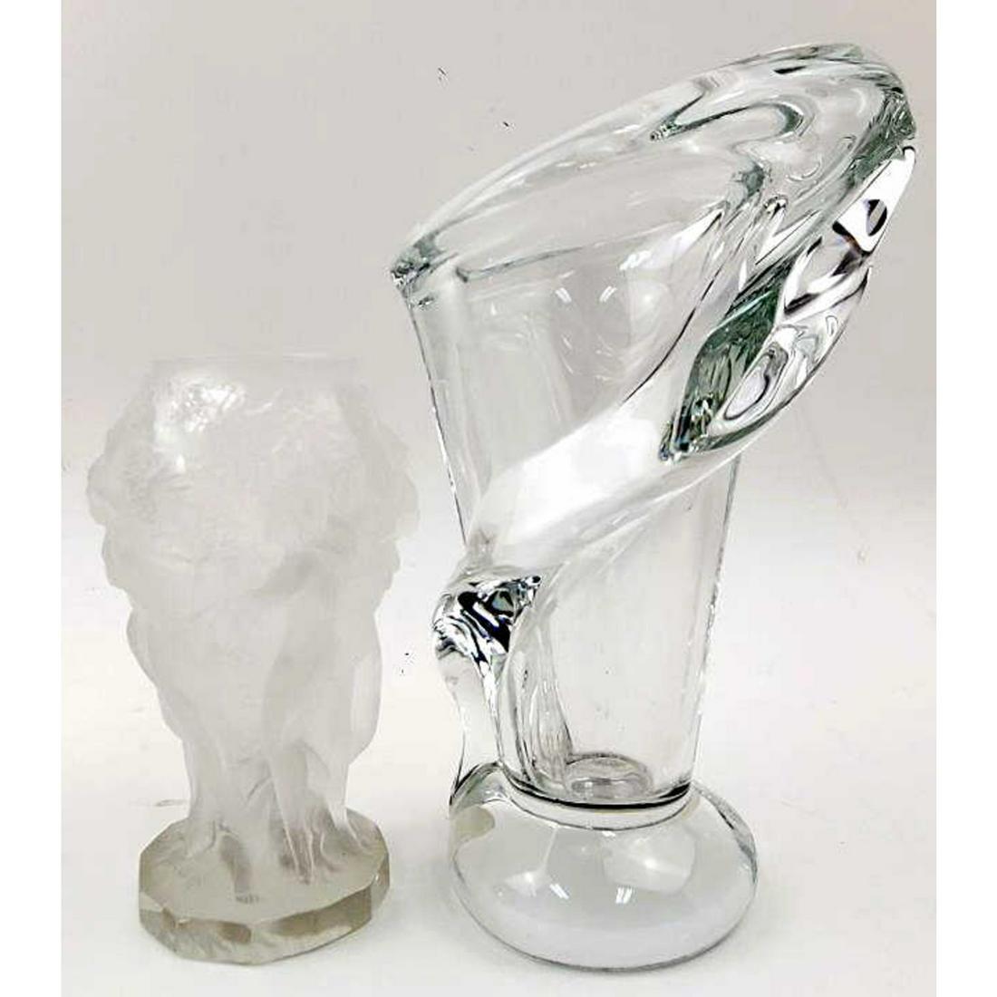 Lot of 2 Glass Vases- French and Czech: Lot of 2 Glass Vases, One Art Vannes France, One Probably Czech with Female Nudes. Condition: Both in Very Good Condition. Dimensions: French Vase H: 7.3". Provenance: From a New Jersey Home. Please n