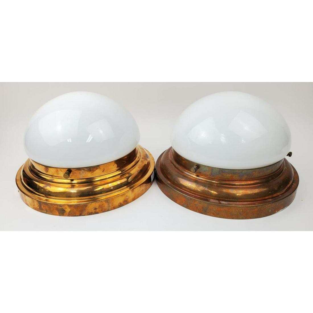 Pair MCM Brass/ Glass Flush Mount Ceiling Fixtures (1 of 2)