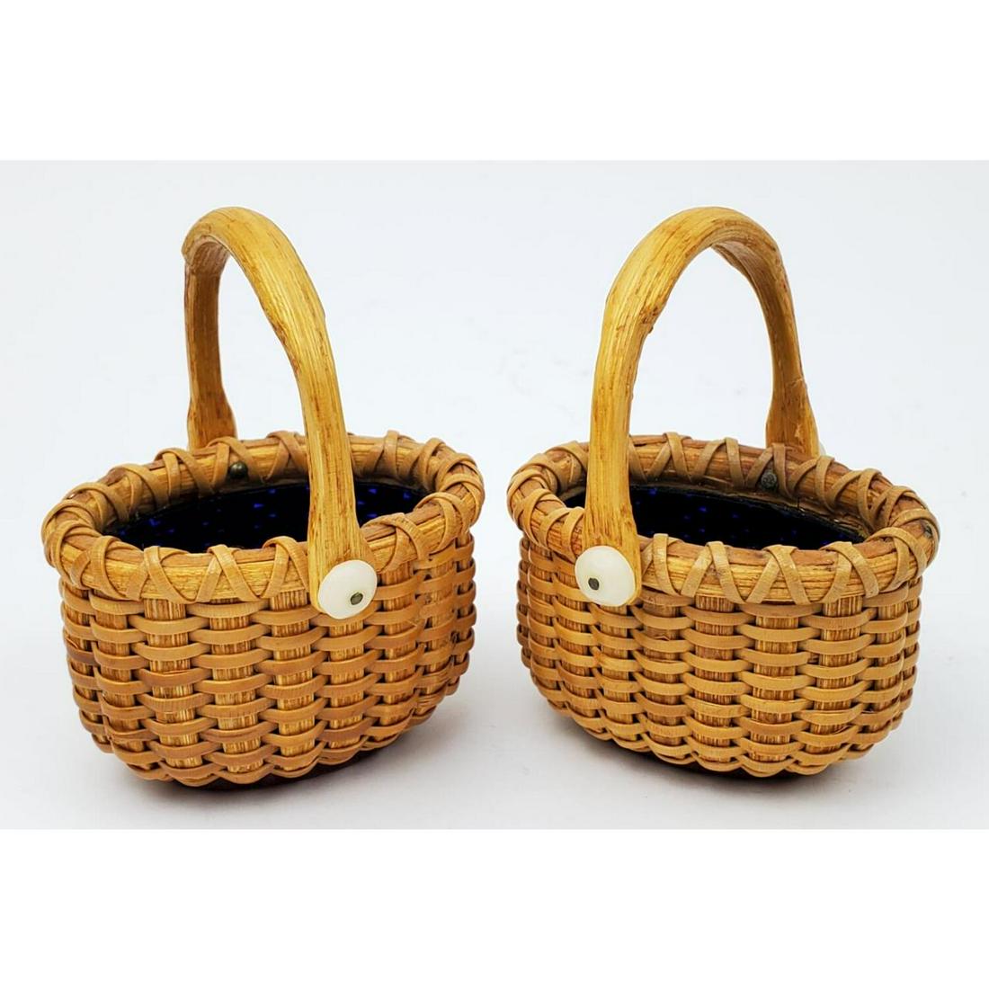 Pair Nantucket Basket Salt Cellars, Signed Willer (1 of 3)