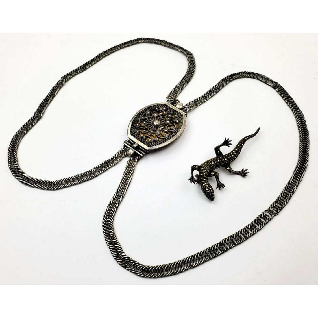 2 Old Sterling Silver Jewelry Items, Choker & Pin (1 of 5)