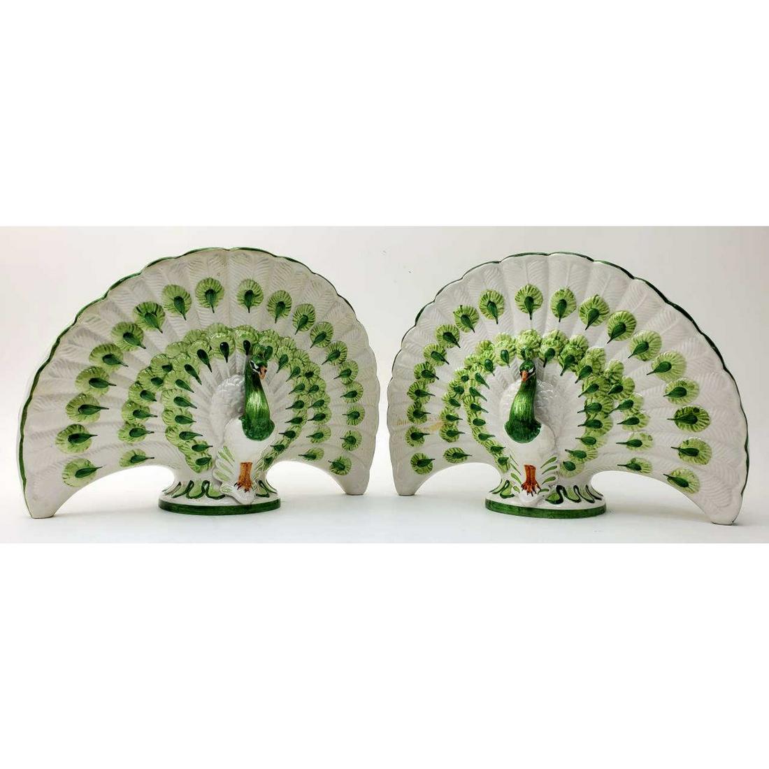 Pair of Italian Majolica 2-Sided Peacock Vases (1 of 6)