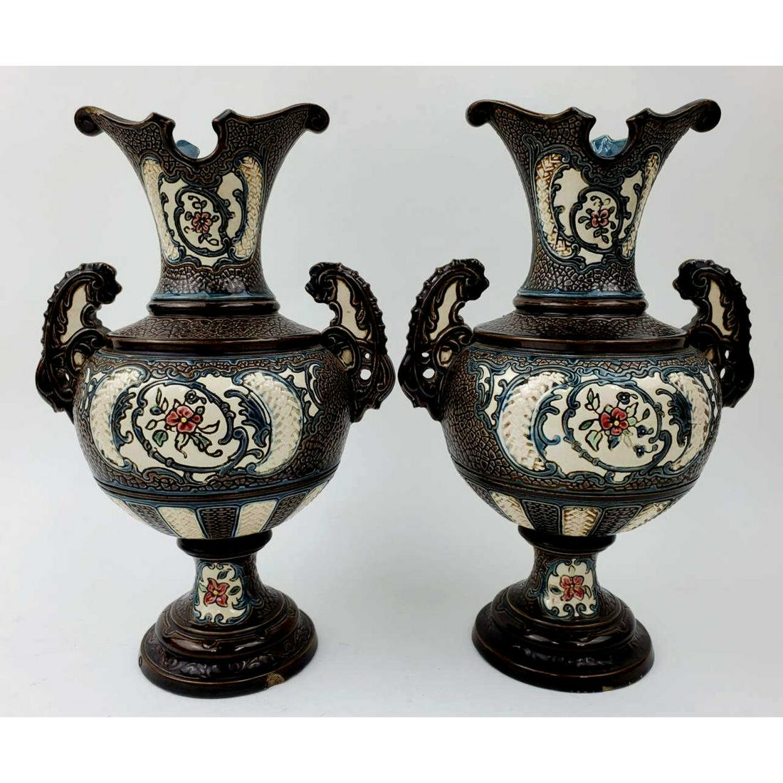 Pair "Gerbing and Stephan" Majolica Vases (1 of 3)