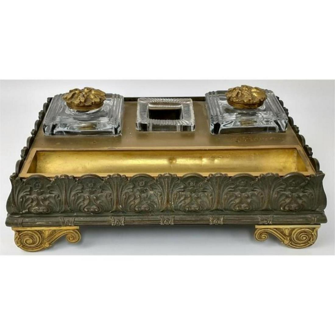 Regency Style Bronze & Cut Crystal Inkwell Pen (1 of 5)