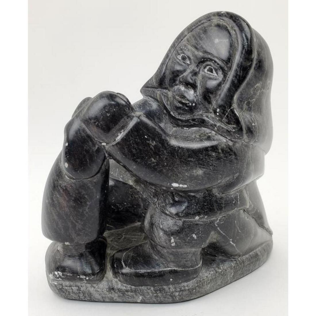 Carved Black Marble Eskimo Art (1 of 4)