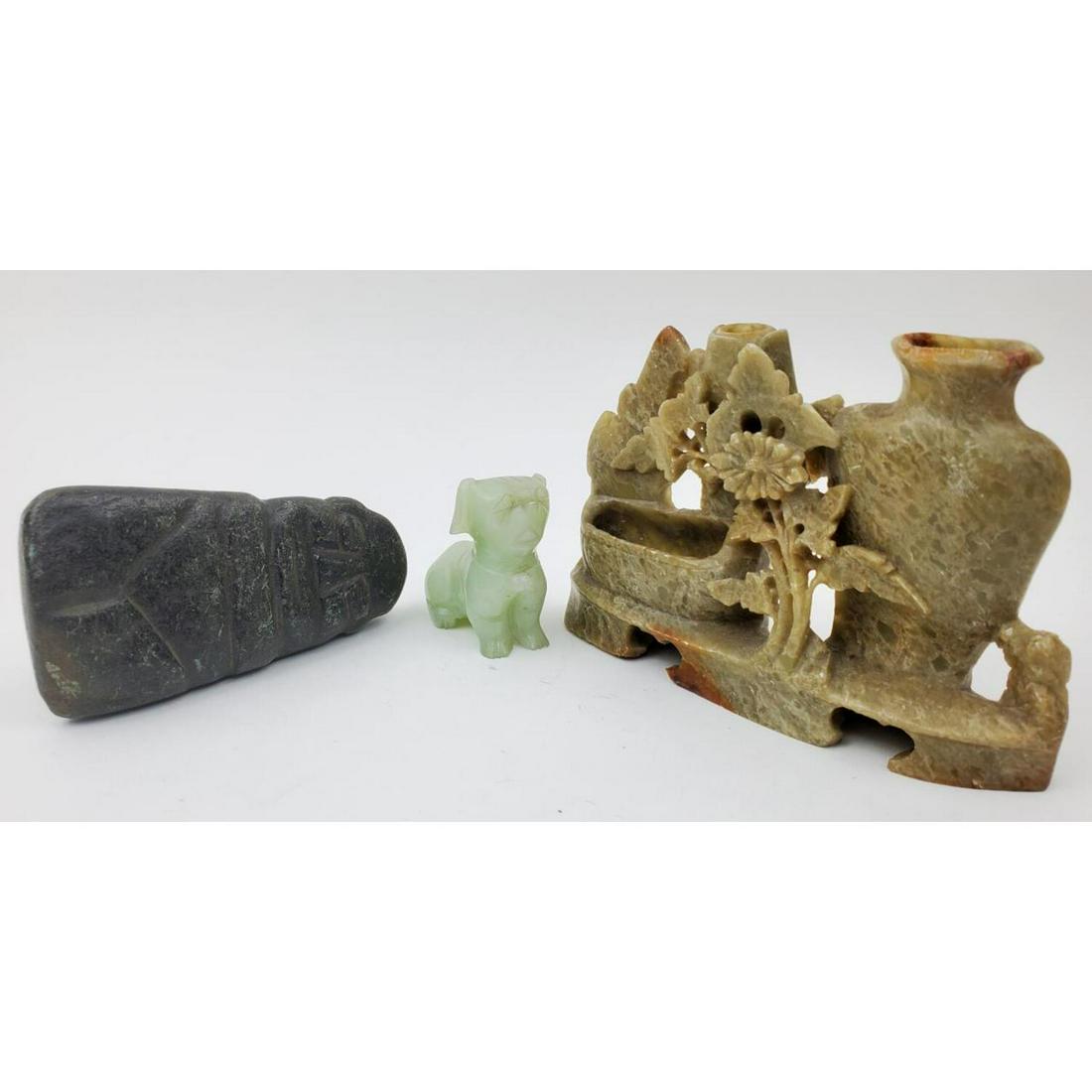 3 Chinese Hard Stone Items: 3 Chinese Hard Stone Items.Condition: Generally Good Condition. Dimensions: Largest L-4.5" H-3". Provenance: From a Queens, NY Home. Please note the absence of a condition report does not imply that t