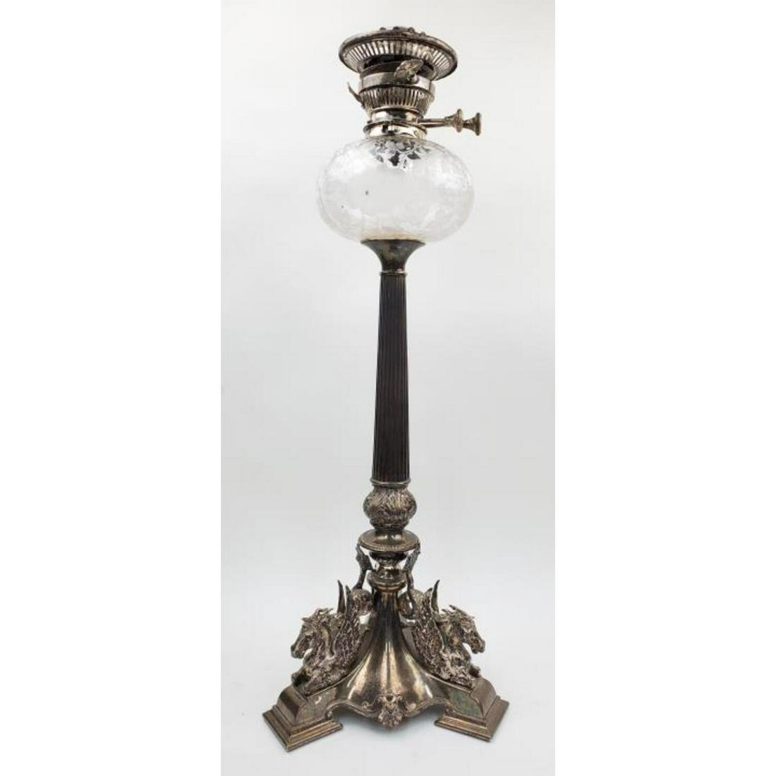 Antique Silverplated Hurricane Lamp (1 of 6)