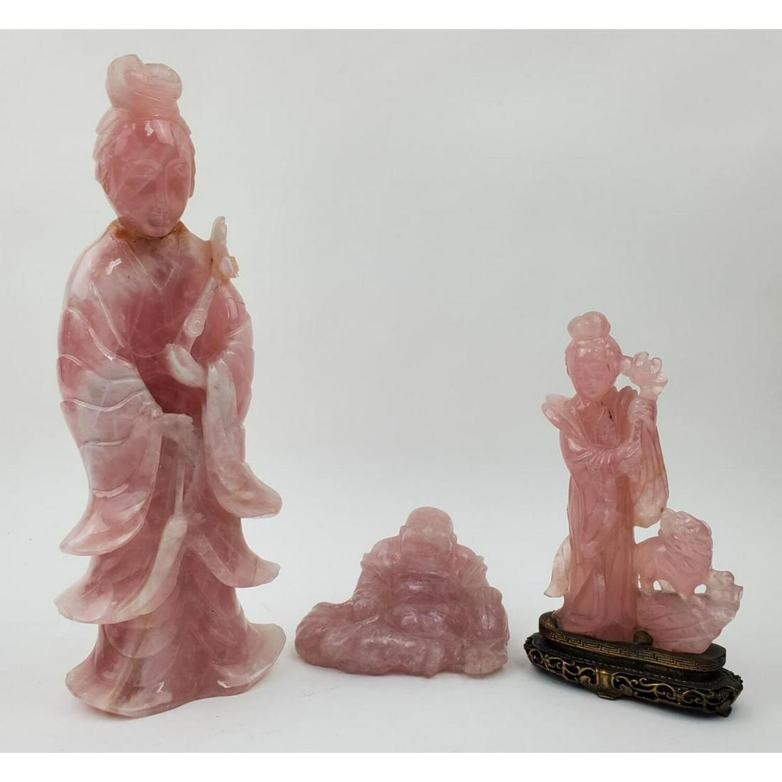 3 Chinese Carved Rose Quartz Figures of Guanyin (1 of 3)