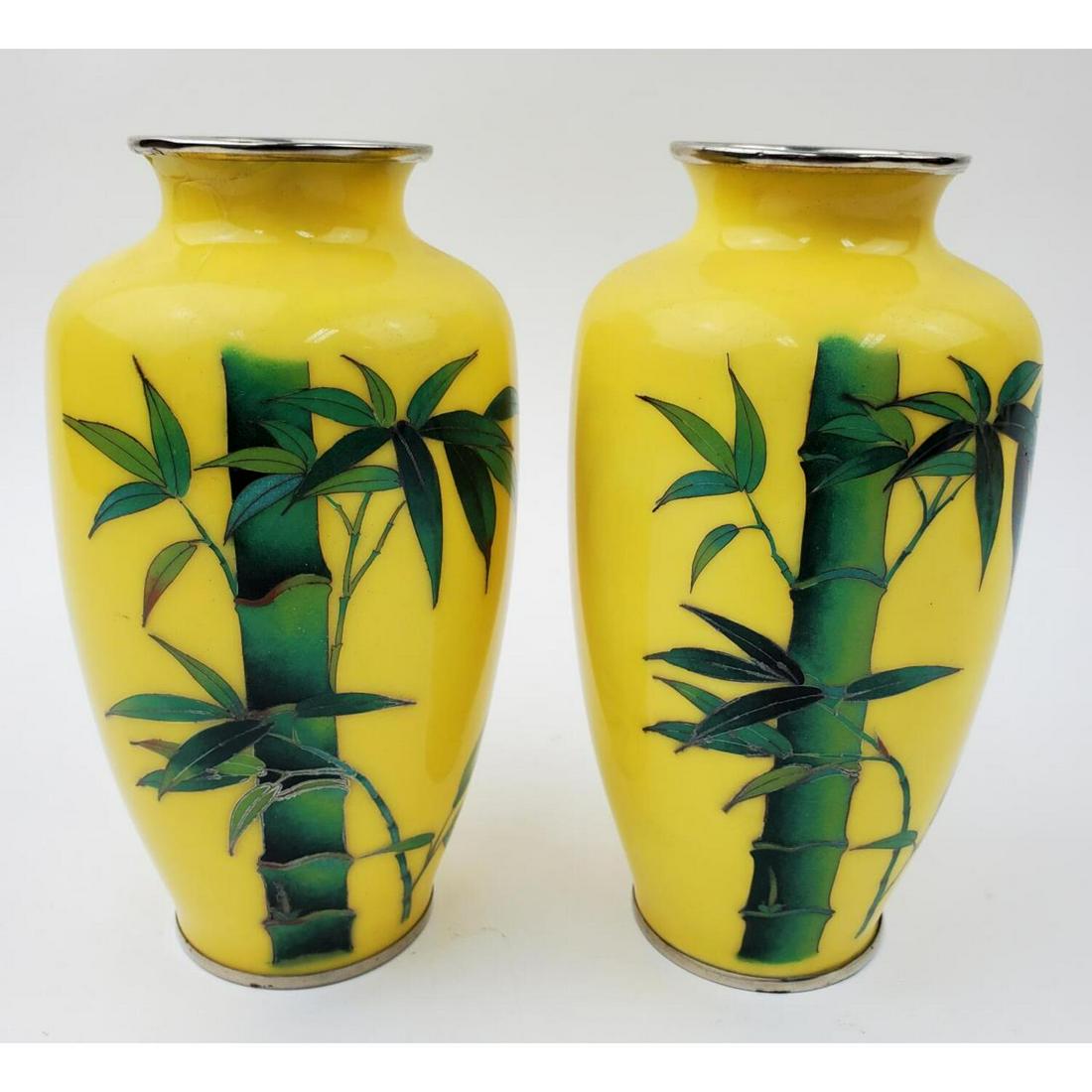 Pair of Japanese Silver Mounted Cloisonne Vases (1 of 3)