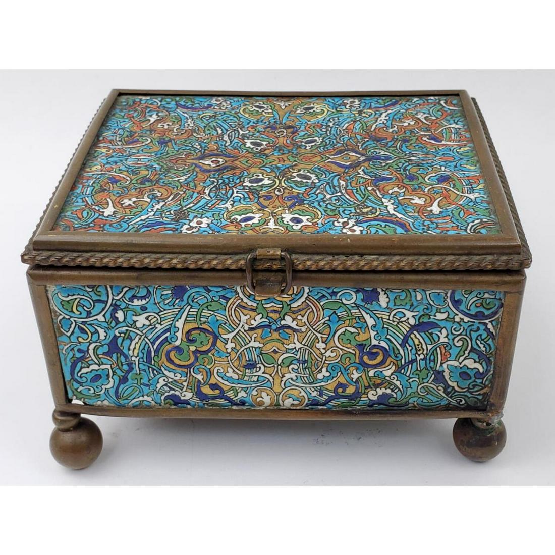 French Enameled Porcelain Box w/ Brass Mounts (1 of 4)