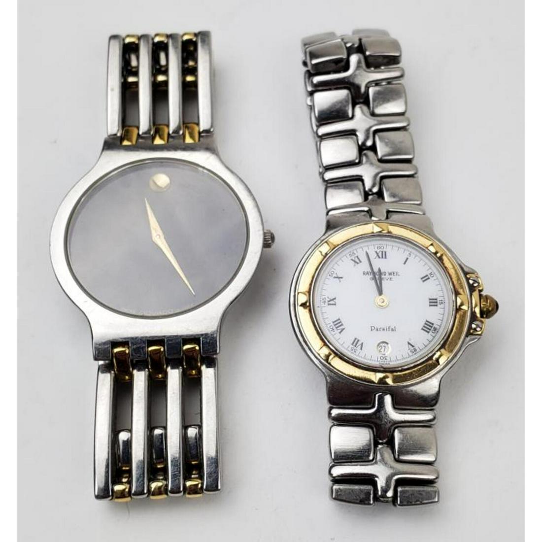 2 Watches Including Raymond Weil & Movado.: Lot of 2 Watches Including Raymond Weil & Movado.Condition: Good Condition. We Do Not Guarantee the Workability and Mechanism of Any Vintage or Old Watches.Dimensions: Movado- Dia. of Face-1.25".Prove