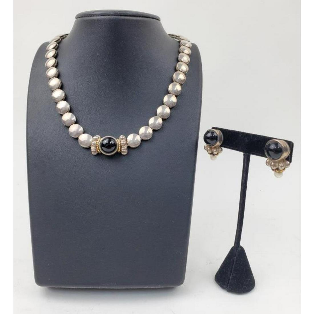 Lagos Silver & 18K Gold Necklace & Earring Set. (1 of 3)
