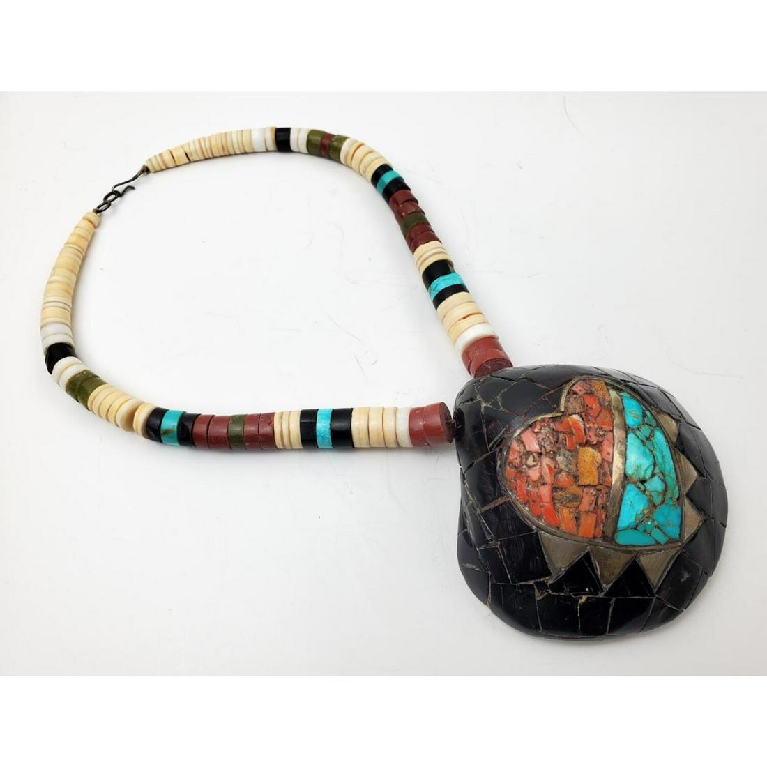 Native American Silver Shell, Turquoise,Necklace (1 of 4)