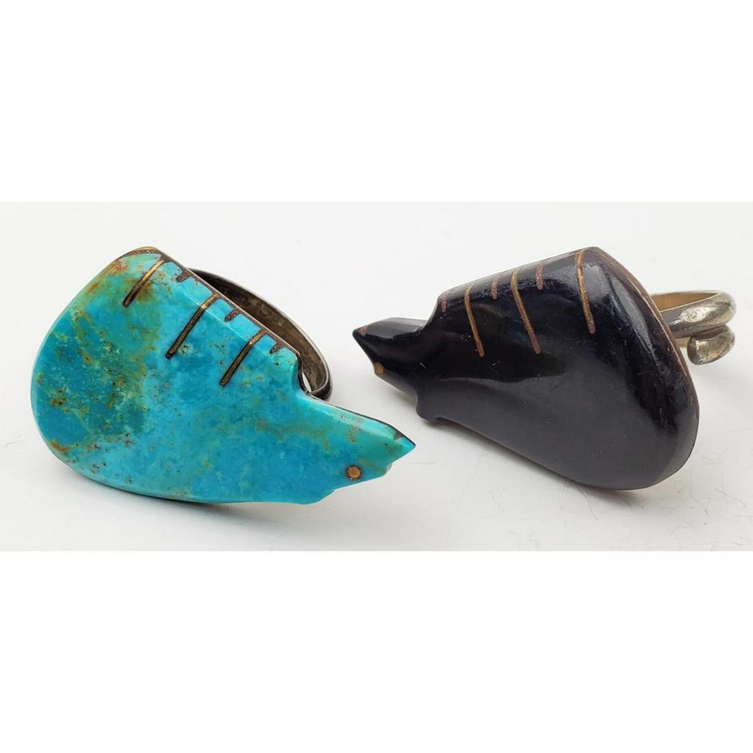 2 Native American Signed Sterling  & Brass Rings (1 of 3)