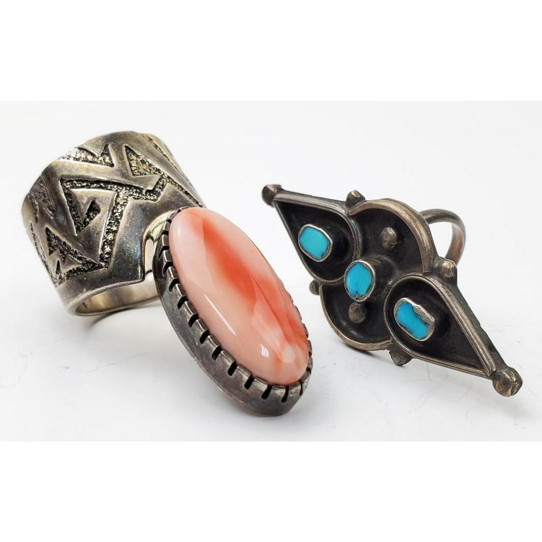 2 Native American Sterling Silver/Inlaid Stone Rin (1 of 3)