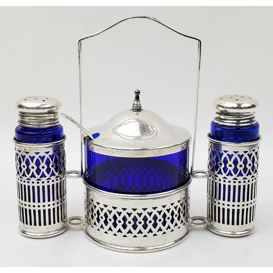 Sterling Silver & Cobalt Blue Glass Mustard Dish (1 of 5)