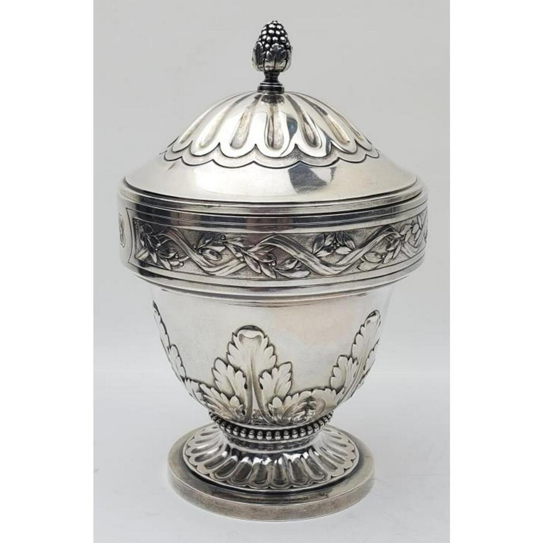 Antique French Sterling Silver Repousse Sugar Bowl (1 of 4)
