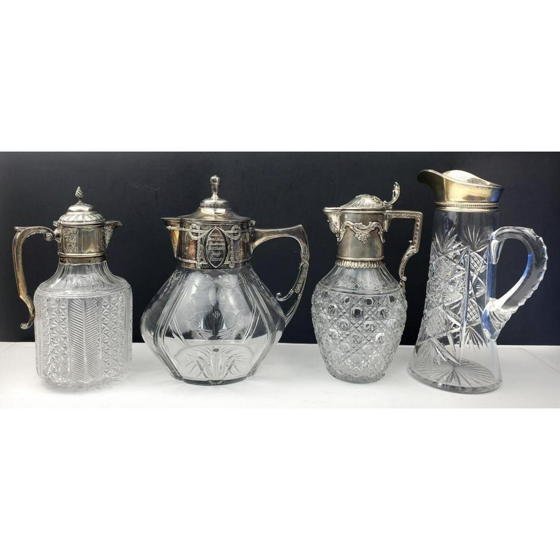 Lot of 4 Antique Silver and Cut Glass Pitchers (1 of 8)