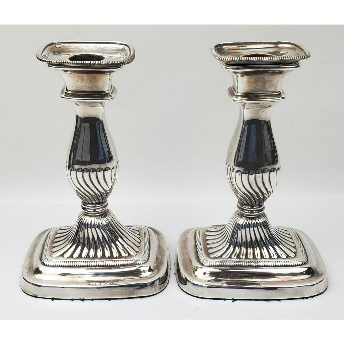 Pair English Sterling Silver Weighted Candlesticks (1 of 5)