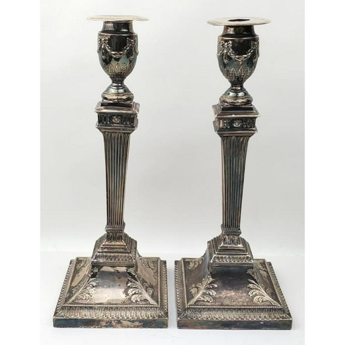 Pair English Sterling Silver Weighted Candlesticks (1 of 4)