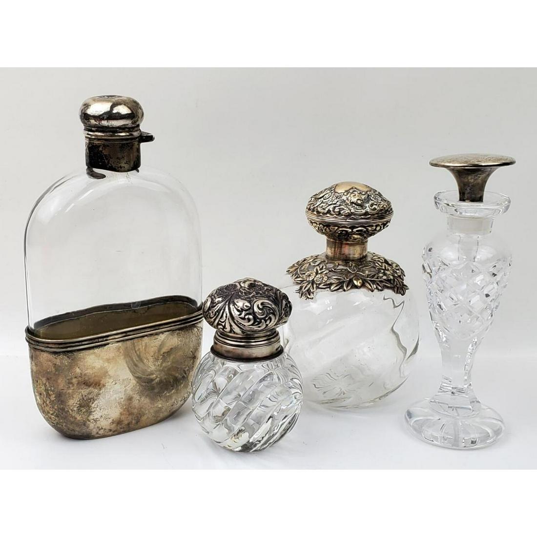 Lot of 4 Silver and Glass Perfume Bottles (1 of 6)