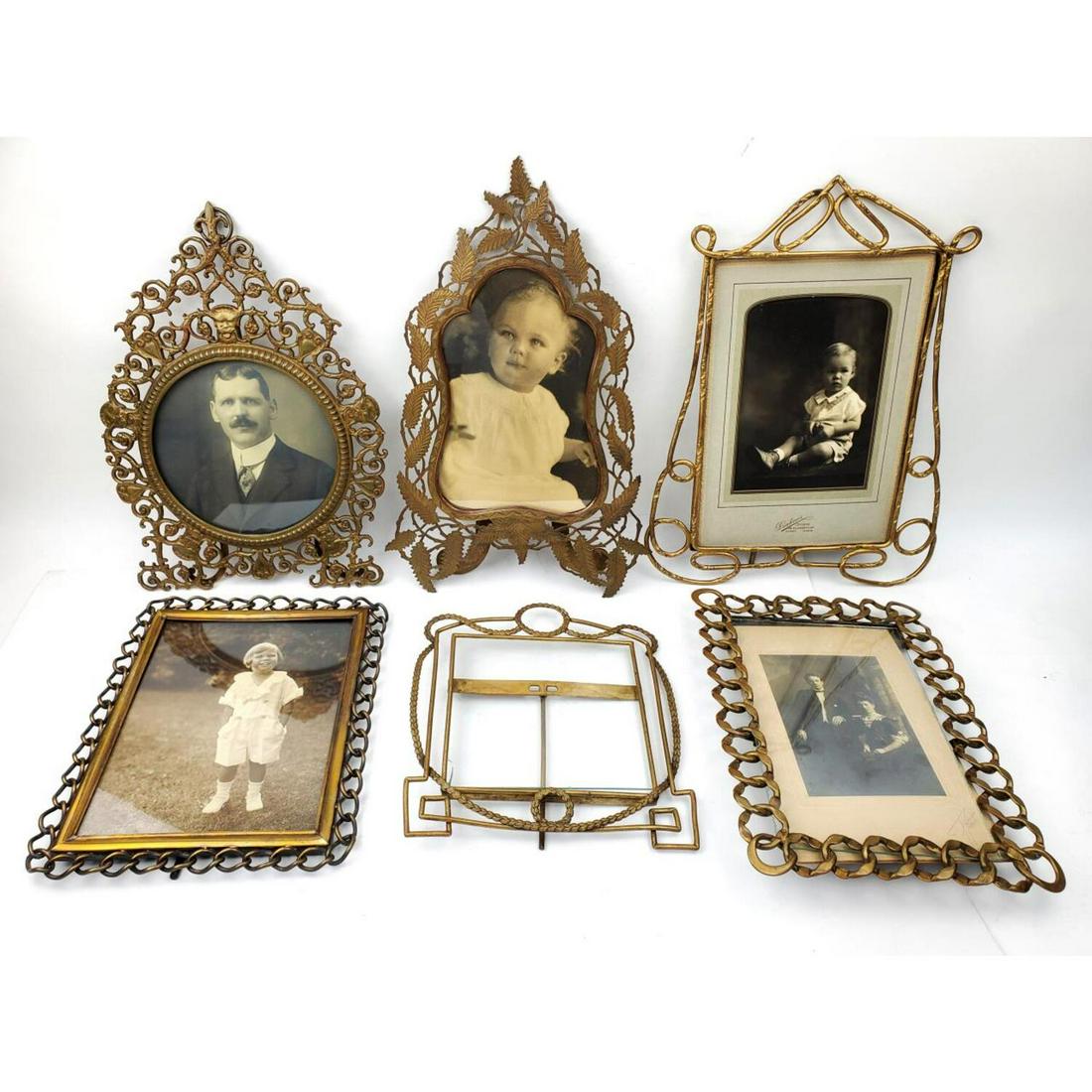 6 Antique Gilt Brass Easel Back Picture Frames (1 of 4)