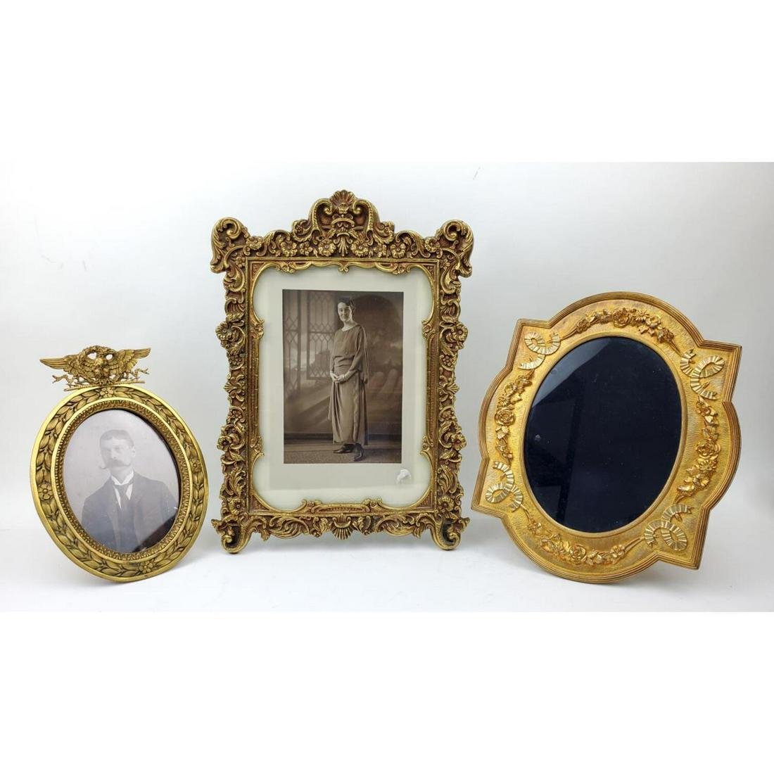 3 Gilt Bronze Antique Easel Back Picture Frames: Exceptional Lot of 3 Gilt Bronze Antique Easel Back Picture Frames. Condition: Generally Good. Dimensions: Largest: Frame- 13" x 9". Provenance: Private Lifetime Collection Long Island, NY. Please not