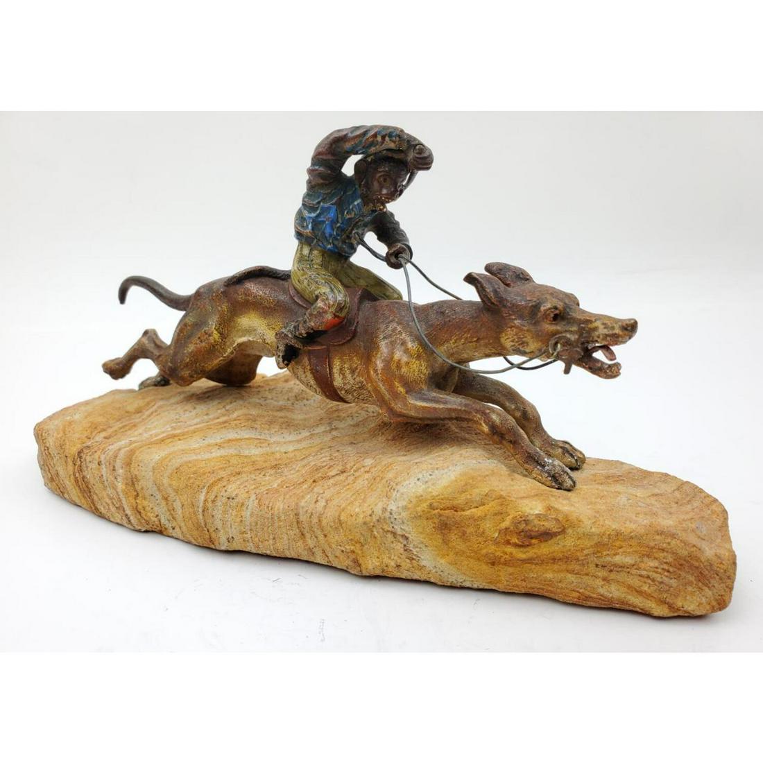 Austrian Cold Painted Bronze Figure Monkey on Wolf (1 of 3)