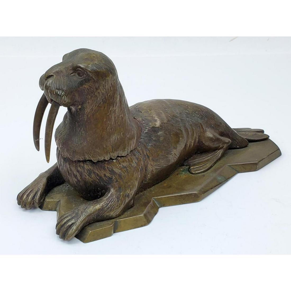Antique Bronze Inkwell in the Shape of a Walrus (1 of 4)
