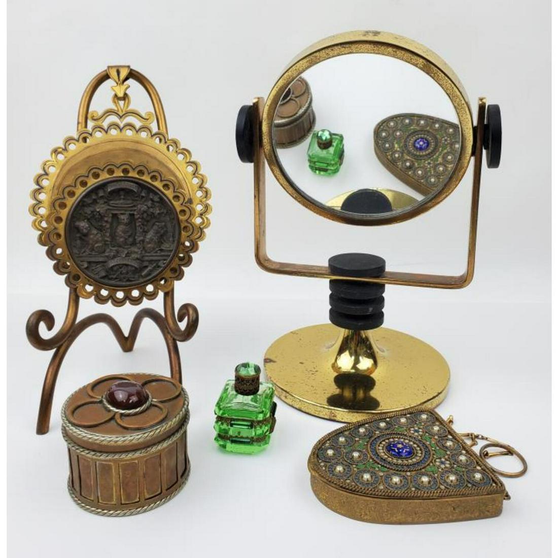 5 Antique Bronze, Brass, and Glass Table Articles (1 of 5)