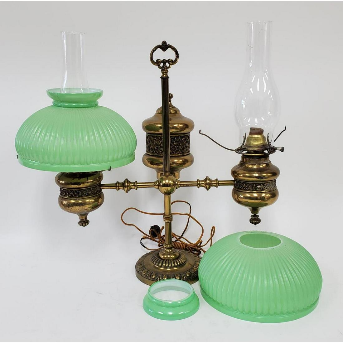 Antique Brass Oil Hurricane Lamp w/ Glass Shades (1 of 4)